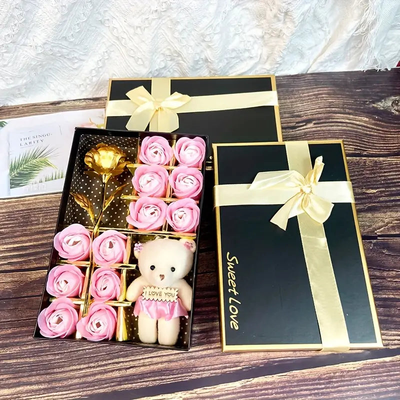12 Rose Soap box with Teddy and Foil Rose by Luxe Sensational