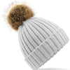 Fur pop pom chunky beanie