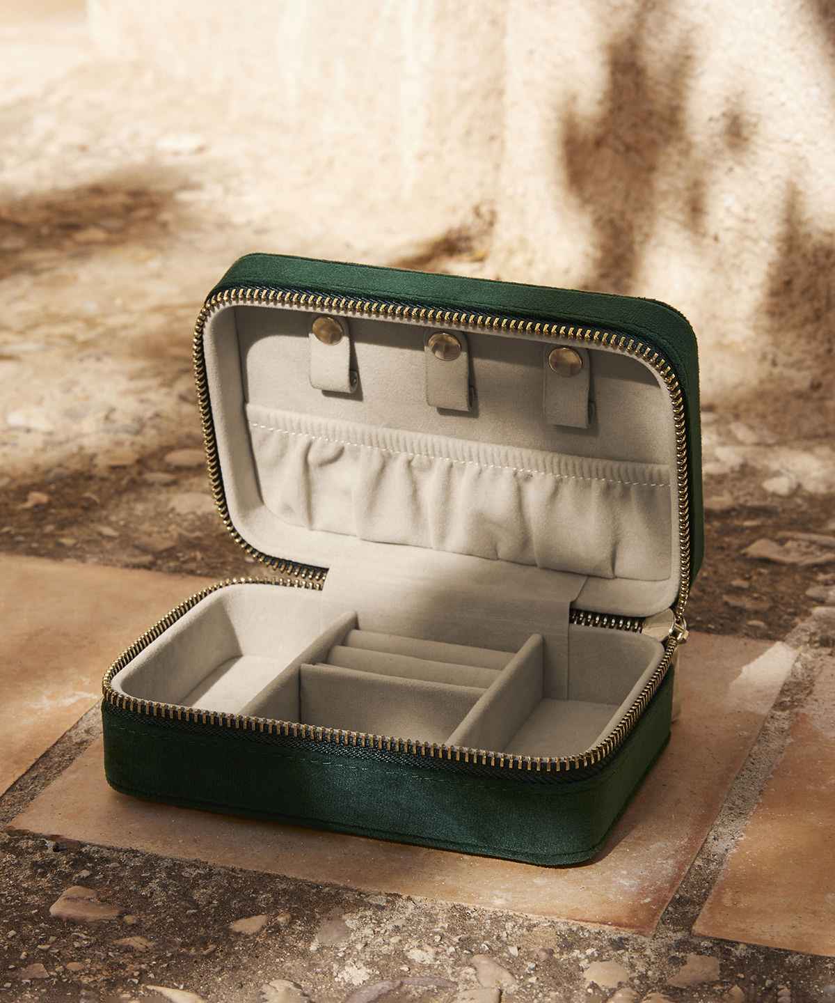 Velvet travel jewellery box