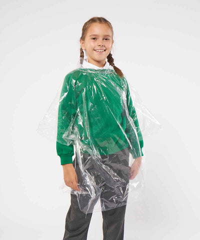 Kids emergency hooded plastic poncho