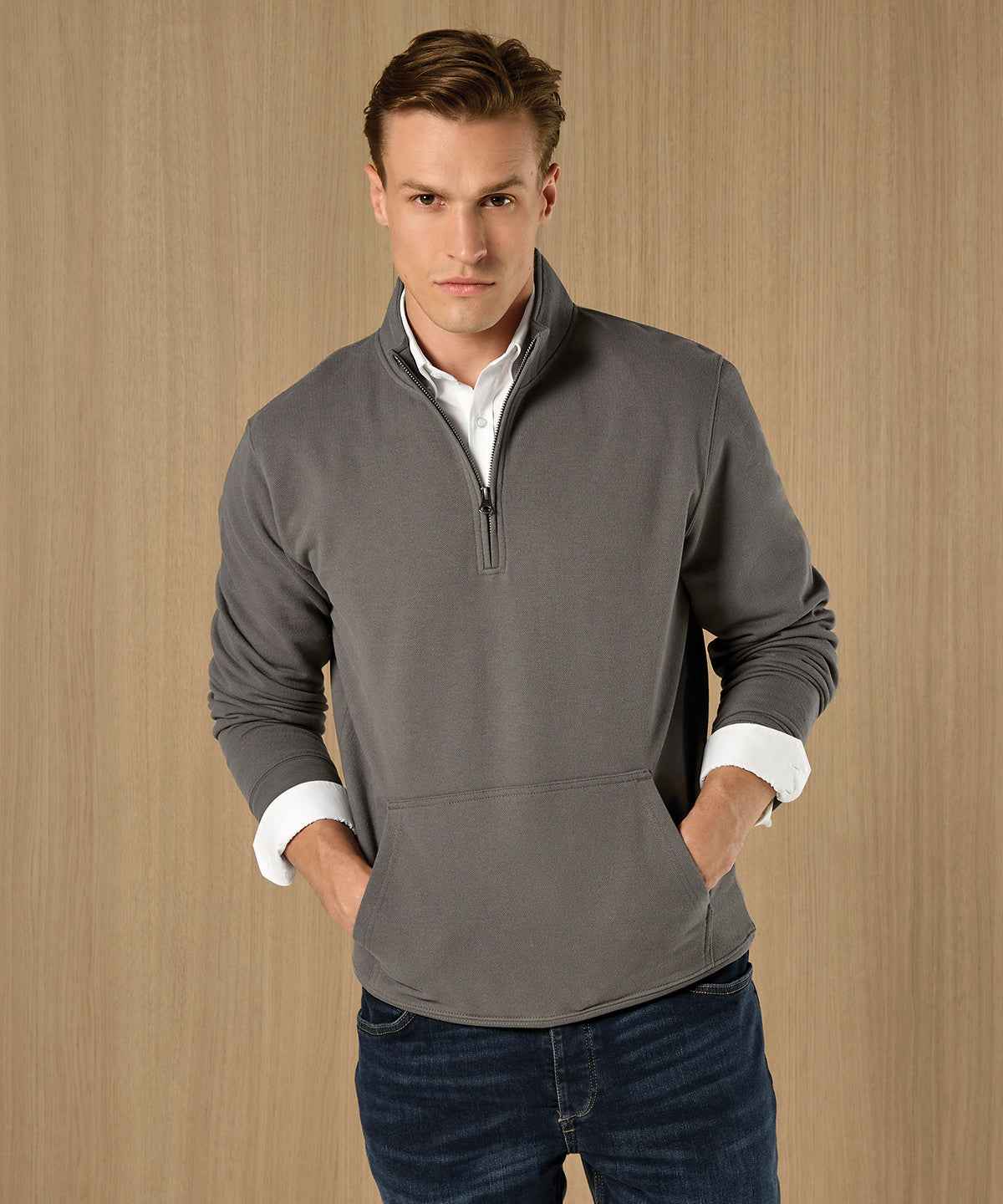 Regular fit 1/4-zip piqué sweatshirt