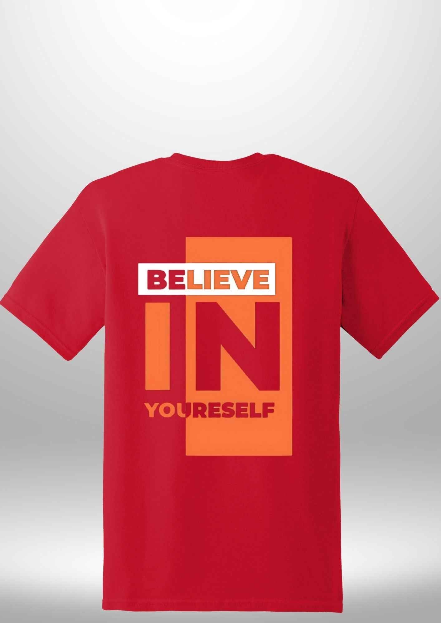 Red "Believe In Yourself" Luxe T-Shirt - Luxe Custom Designer