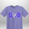 Blue "Believe" Luxe T-shirt - Luxe Custom Designer