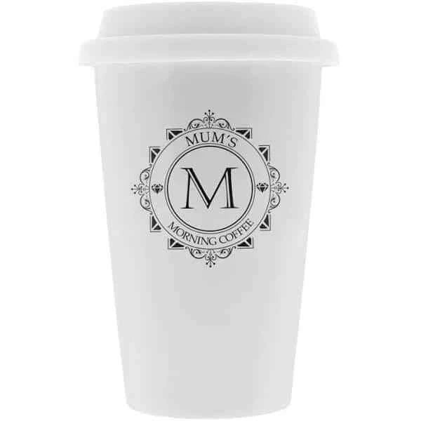 380ml Polymer Travel Mug White - Black Lid - Luxe Custom Designer