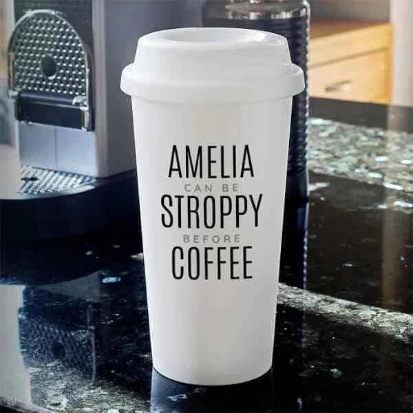 380ml Polymer Travel Mug White - Black Lid - Luxe Custom Designer