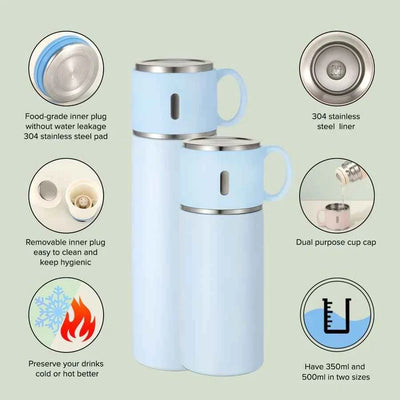 500ml Stainless Steel Bottle with Cup Lid - Luxe Custom Designer
