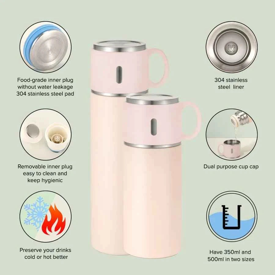 500ml Stainless Steel Bottle with Cup Lid - Pink - Luxe Custom Designer