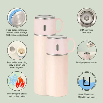 500ml Stainless Steel Bottle with Cup Lid - Pink - Luxe Custom Designer